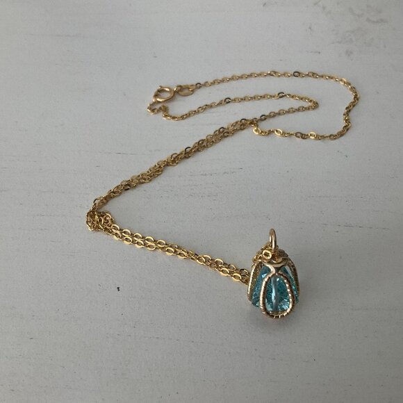 Blue topaz caged in solid 14k gold 18" chain - Picture 1 of 6